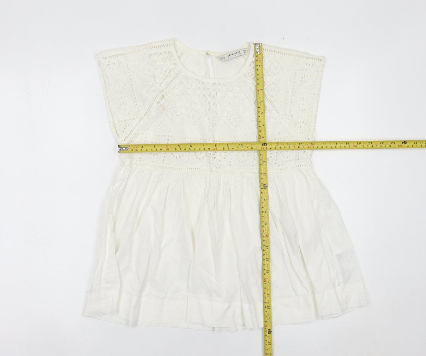 Zara Basic Womens White Cotton Embroidered Tunic Blouse XS