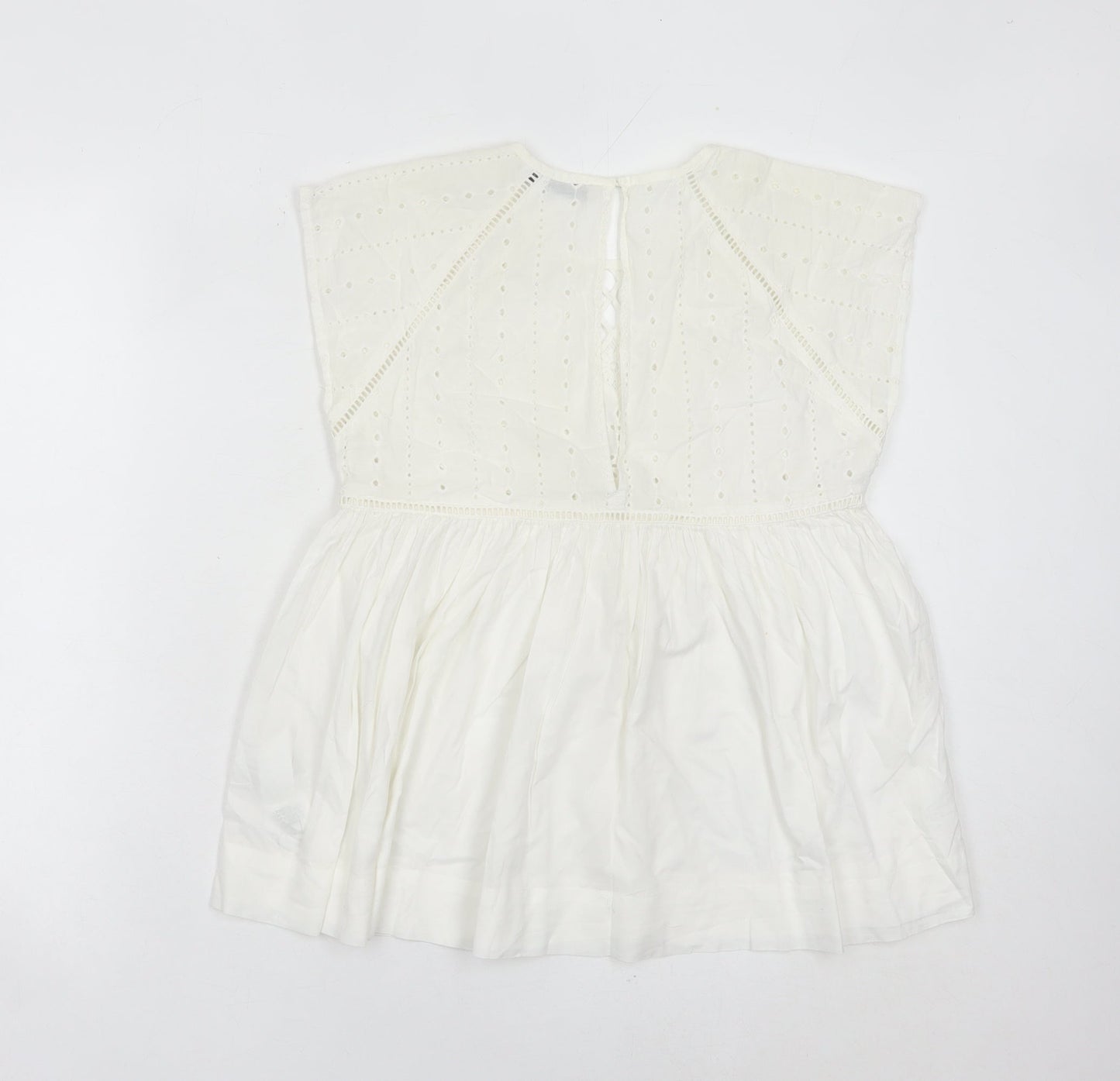 Zara Basic Womens White Cotton Embroidered Tunic Blouse XS
