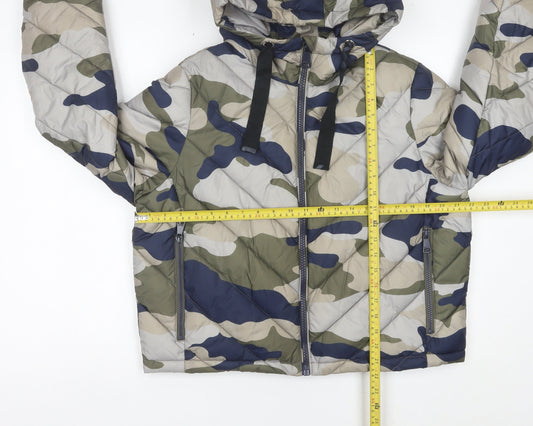 DKNY Womens Camo Puffer Jacket S Multicoloured Hooded Coat