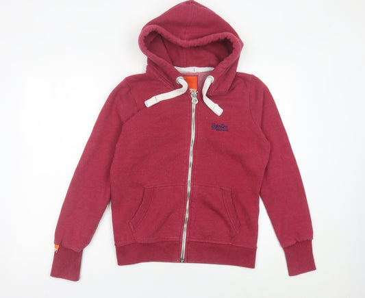 Superdry Womens Red Full Zip Hoodie M Cotton Blend Casual