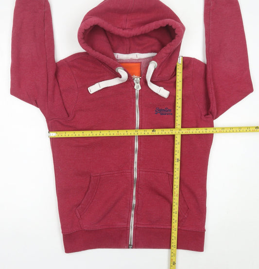 Superdry Womens Red Full Zip Hoodie M Cotton Blend Casual