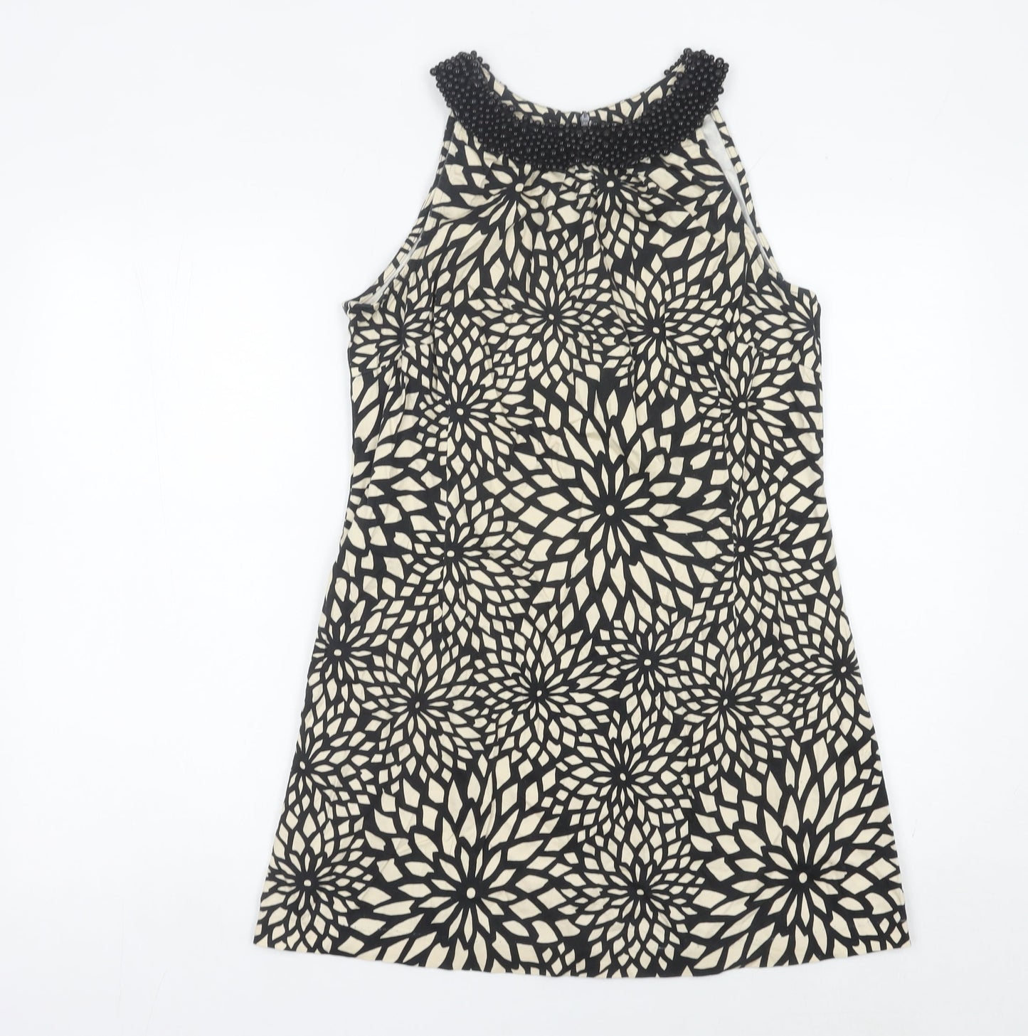 Principles Women’s Black Beige Floral Shift Dress Size 14 Beaded
