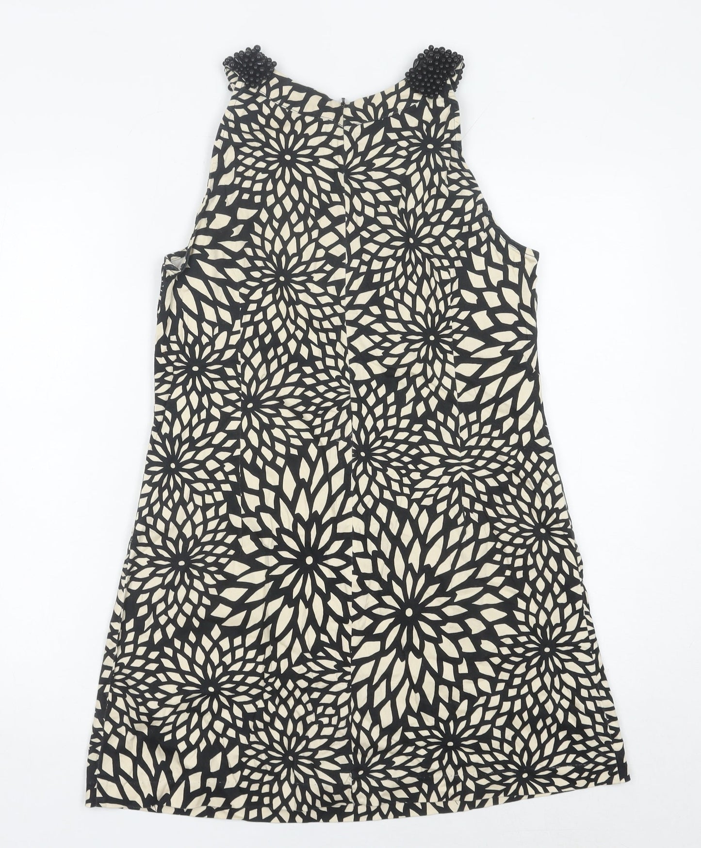 Principles Women’s Black Beige Floral Shift Dress Size 14 Beaded