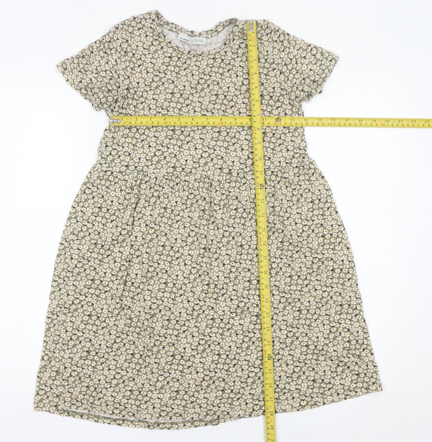 Pull&Bear Women’s Green Floral Skater Dress Size S Short Sleeve