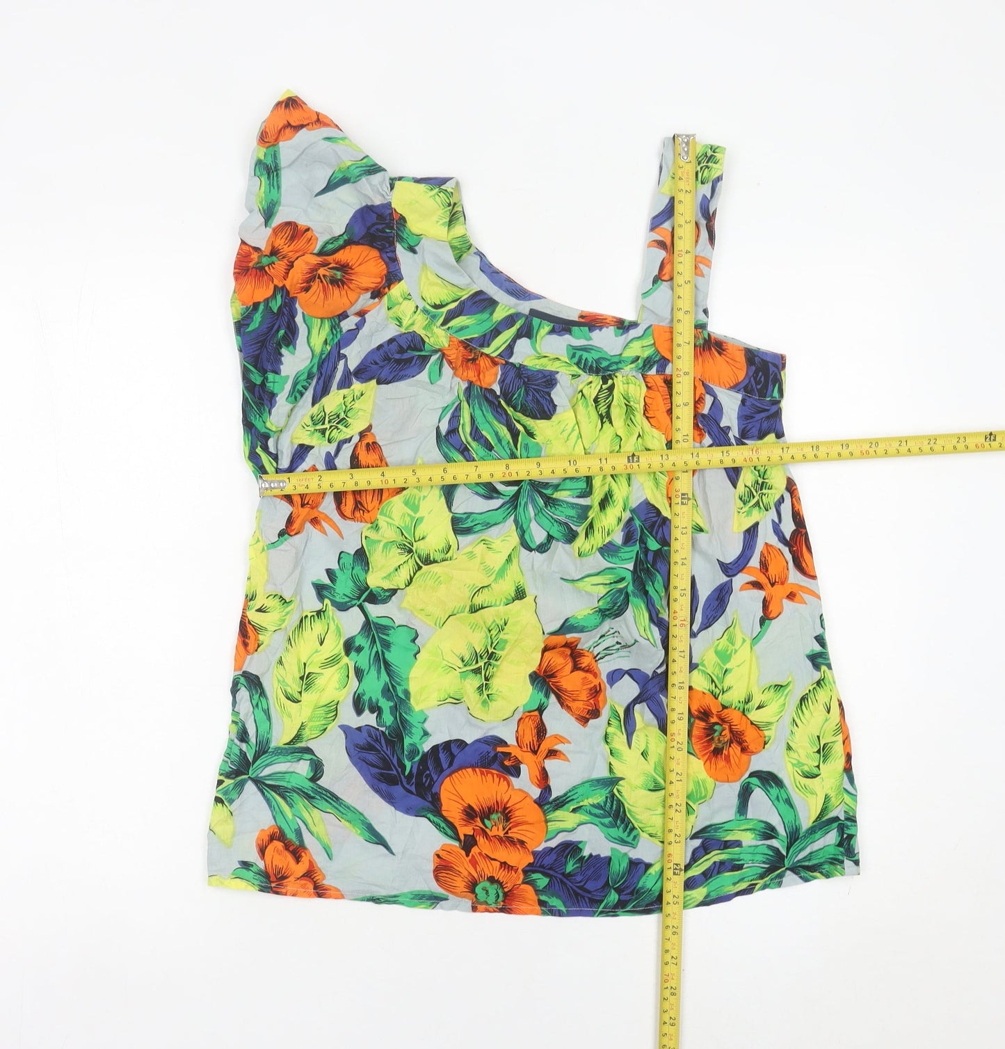 French Connection Women’s Multicoloured Floral One Shoulder Cotton Blouse Size 8
