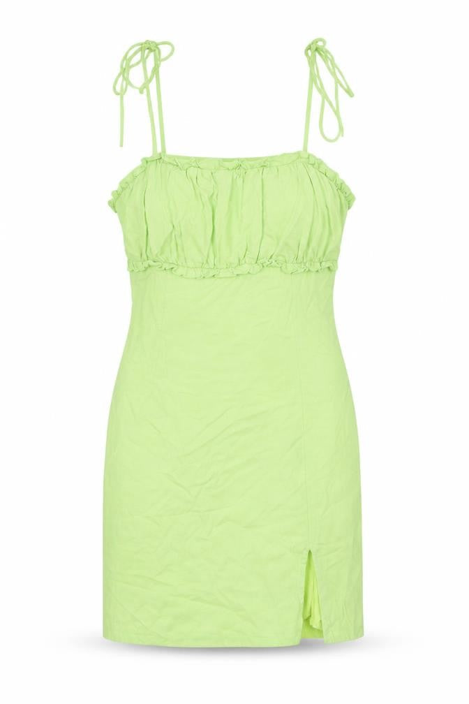 Blue Blush Women’s Green Bodycon Mini Dress Size S Sleeveless Ruffle Zip