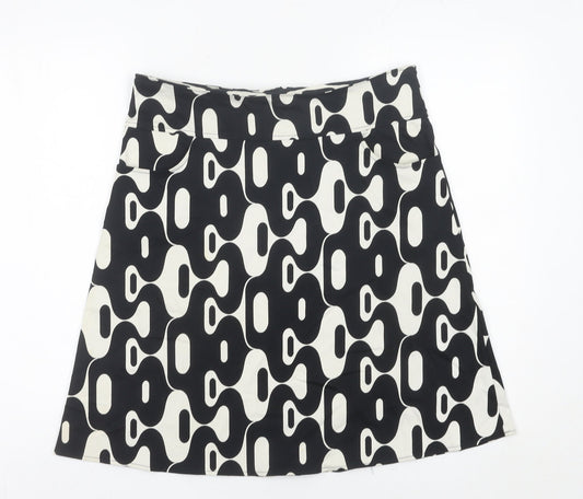 Topshop Women Black White Geometric A-Line Stretch Skirt Size 12