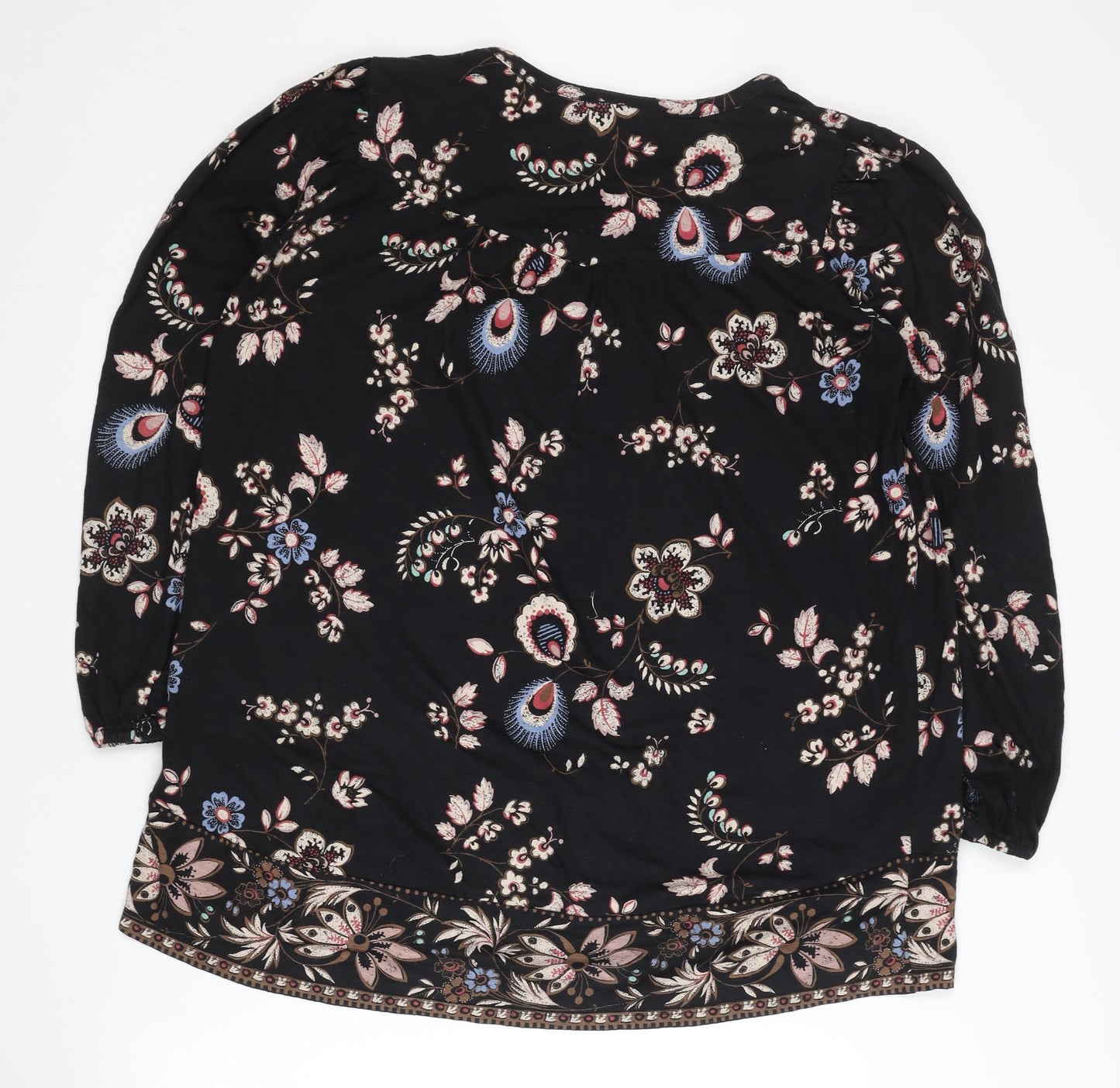Fat Face Womens Black Floral Blouse Tunic Top Size 12 Cotton Modal