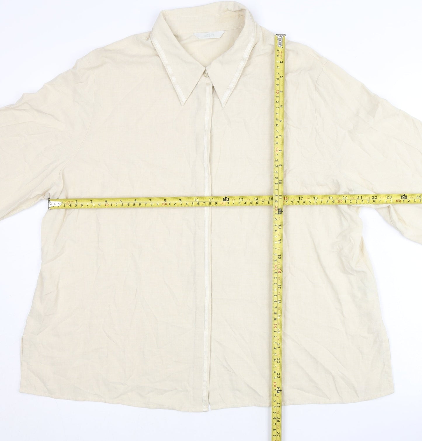 Marks and Spencer Women’s Beige Button-Up Shirt UK 20 Long Sleeve