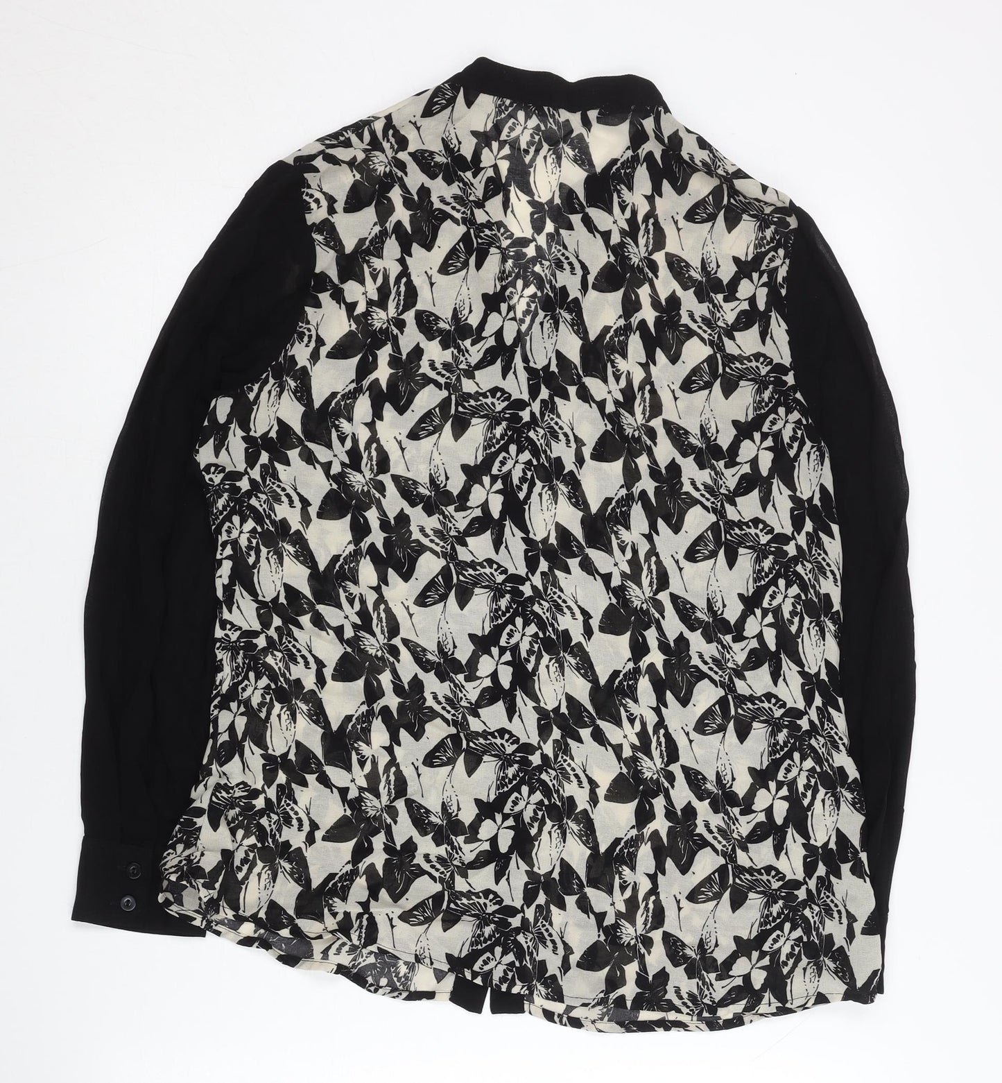 Roman Women's Black Floral Butterfly Chiffon Button-Up Shirt Size 14