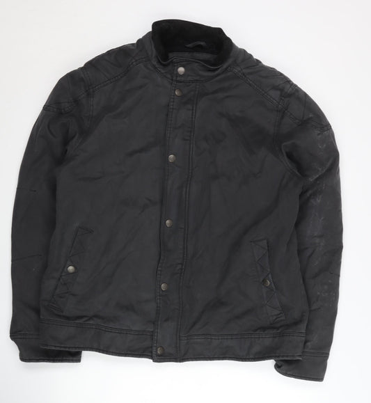 Fat Face Men’s Black Waxed Jacket L Cotton Blend Stand Collar