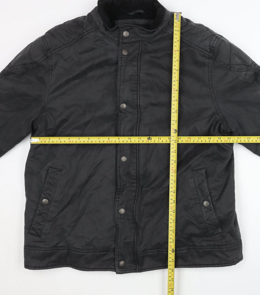 Fat Face Men’s Black Waxed Jacket L Cotton Blend Stand Collar