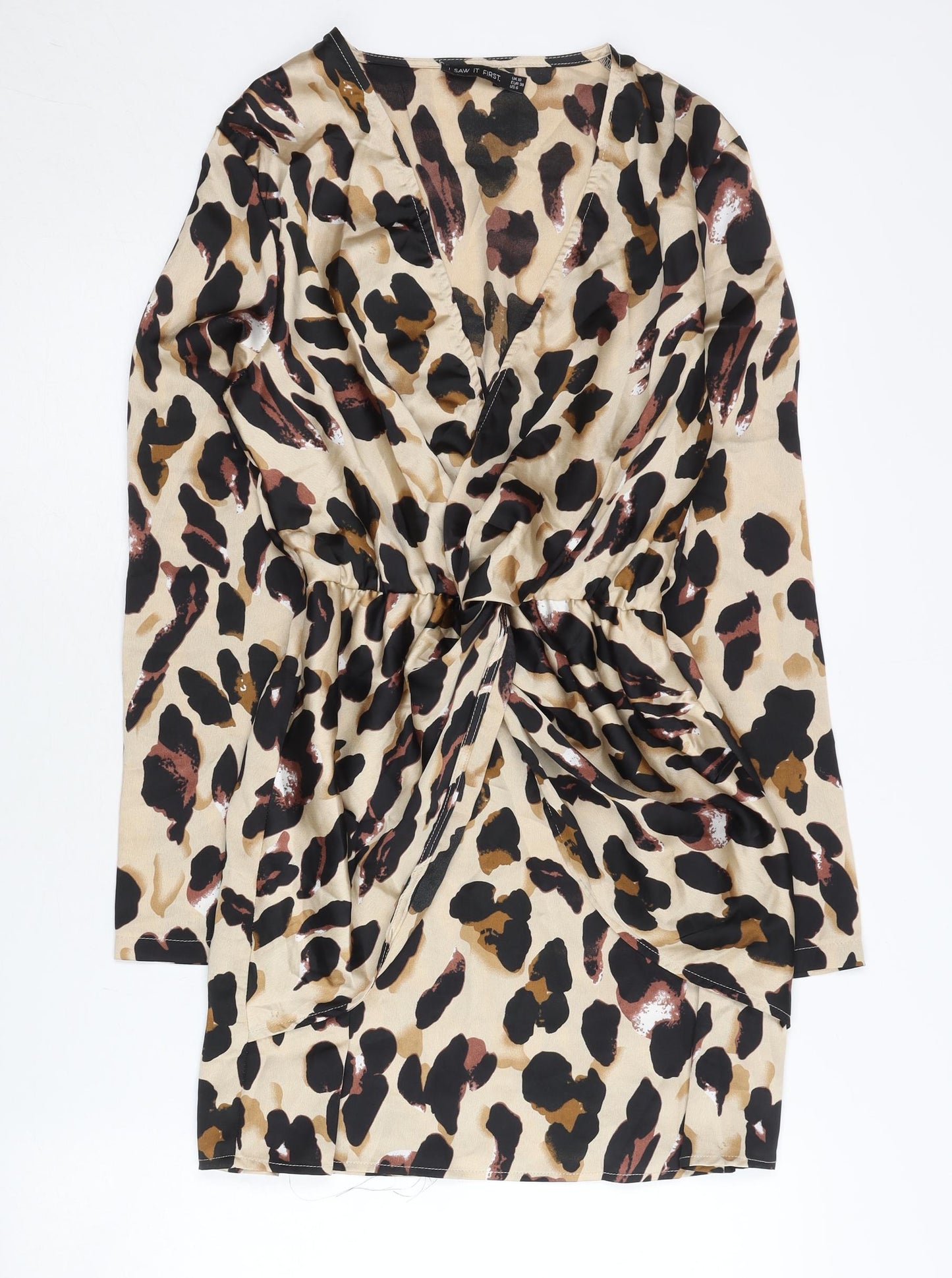 I Saw It First Women Beige Leopard Print Size 10 Wrap Dress