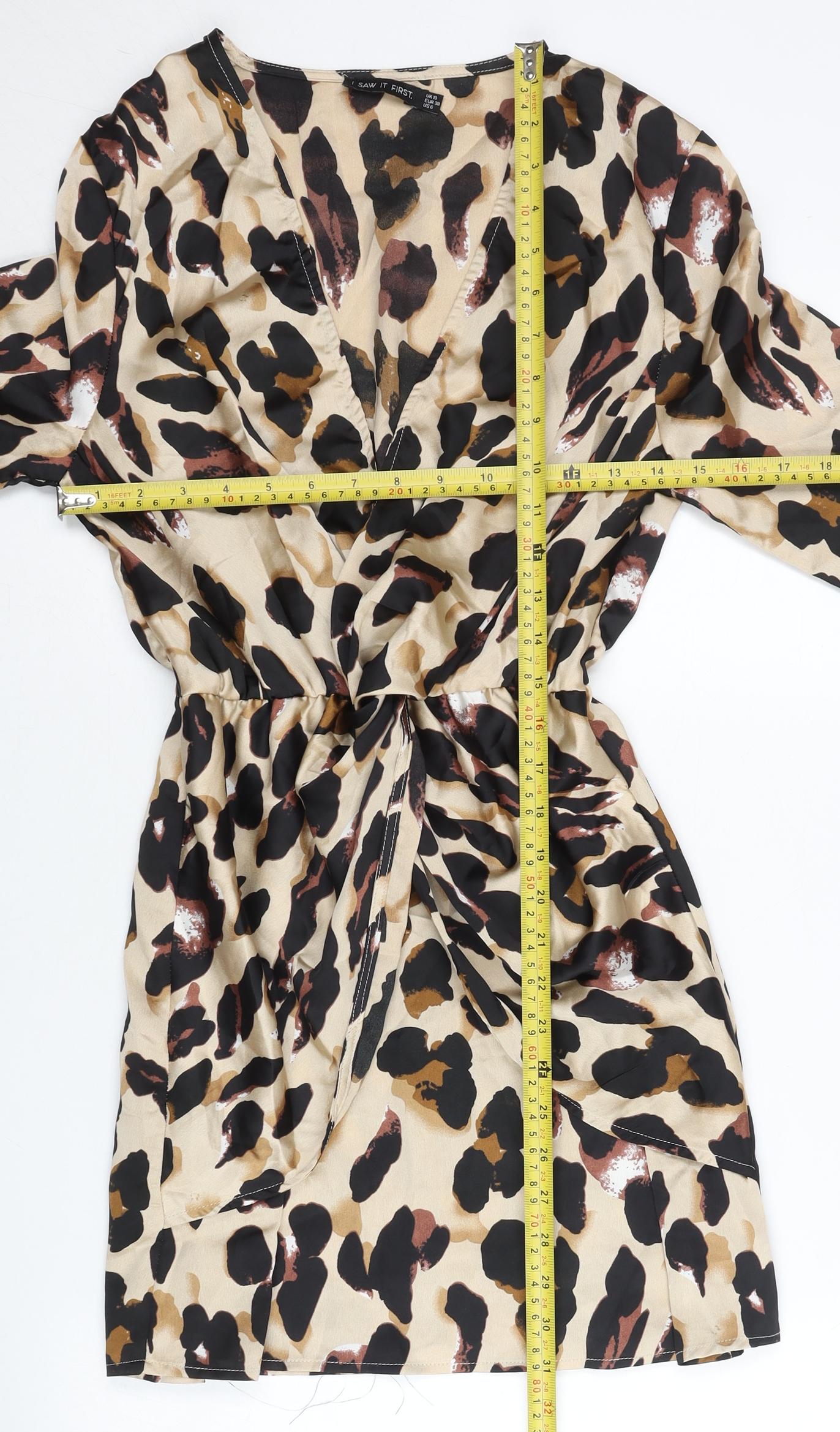 I Saw It First Women Beige Leopard Print Size 10 Wrap Dress
