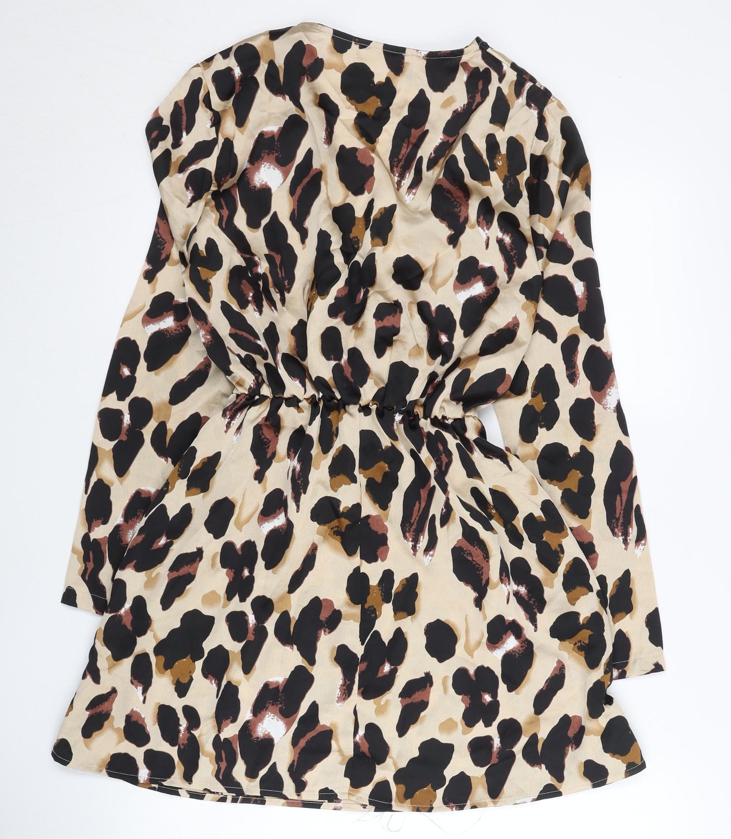 I Saw It First Women Beige Leopard Print Size 10 Wrap Dress