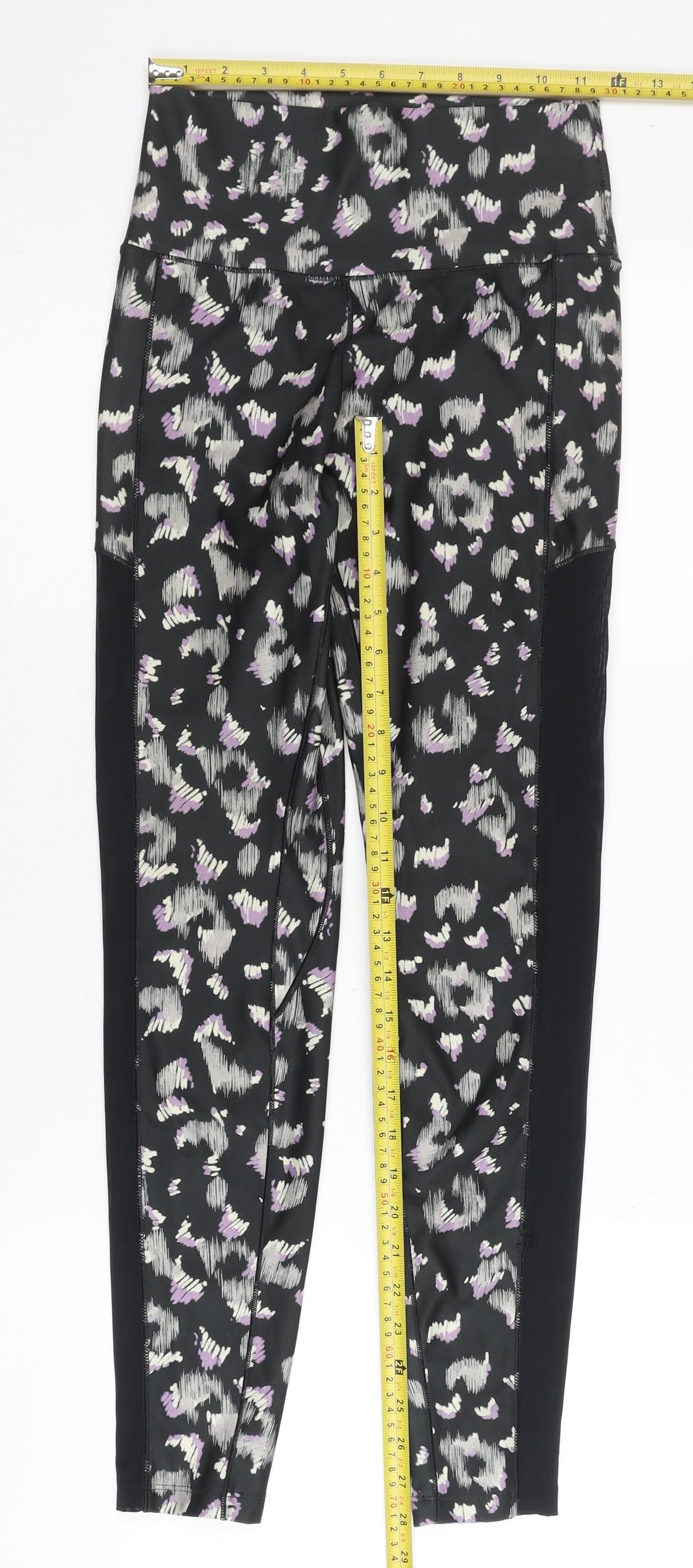 Next Womens Black Animal Print Leggings Size 10 Slim Fit Gym Yoga