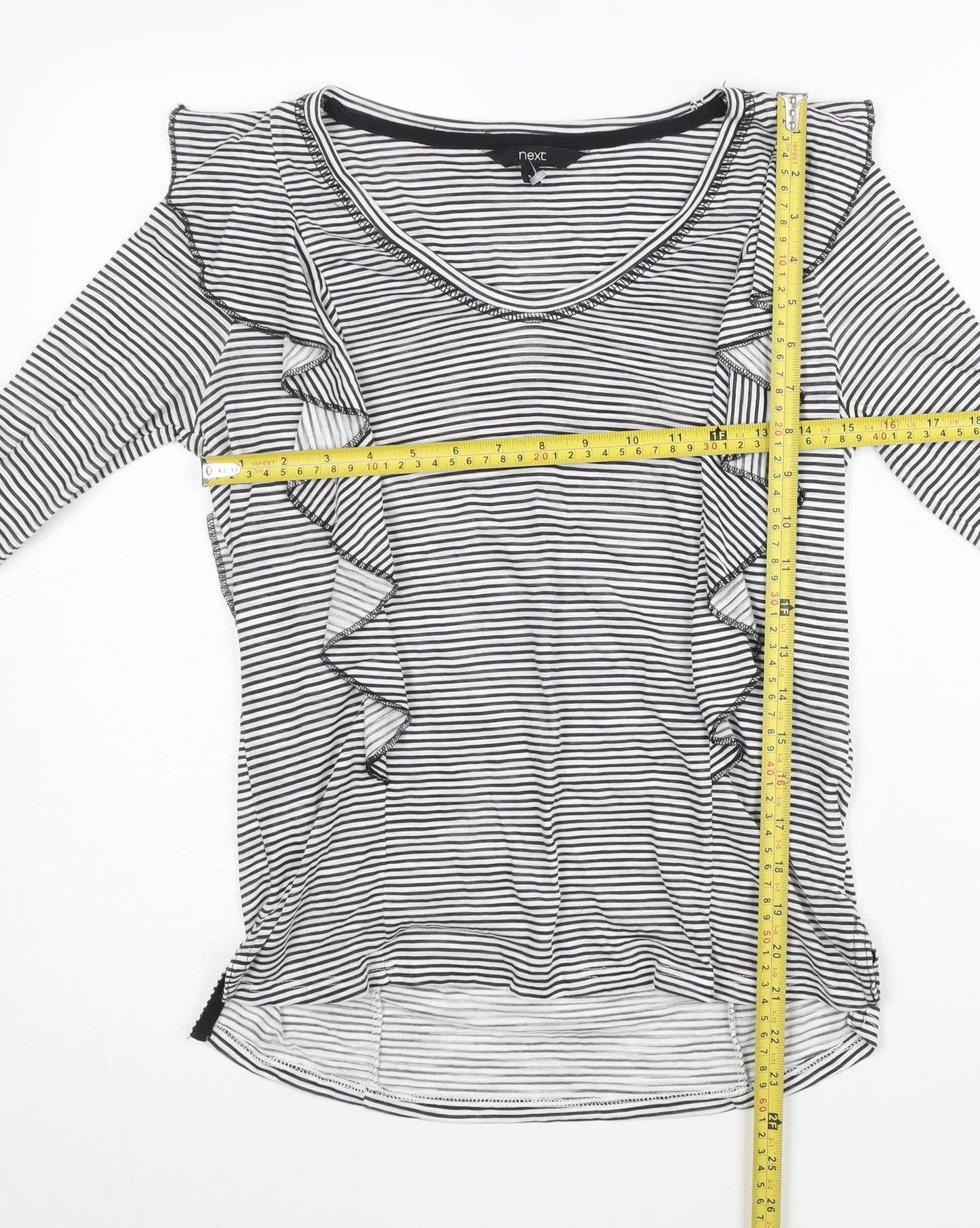 Next Women Black White Striped Ruffle Long Sleeve T-Shirt Size 6