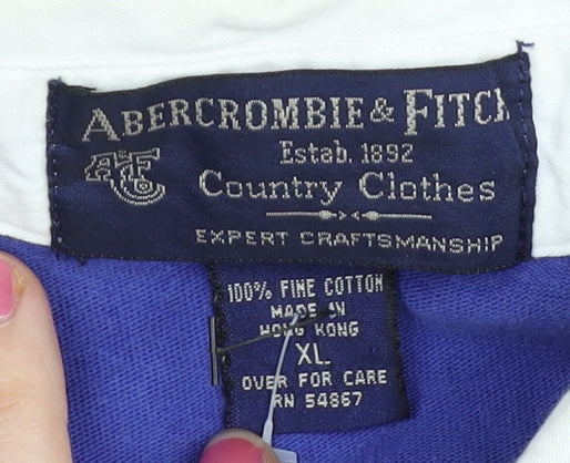 Abercrombie & Fitch Men Blue XL Rugby Polo Long Sleeve Cotton