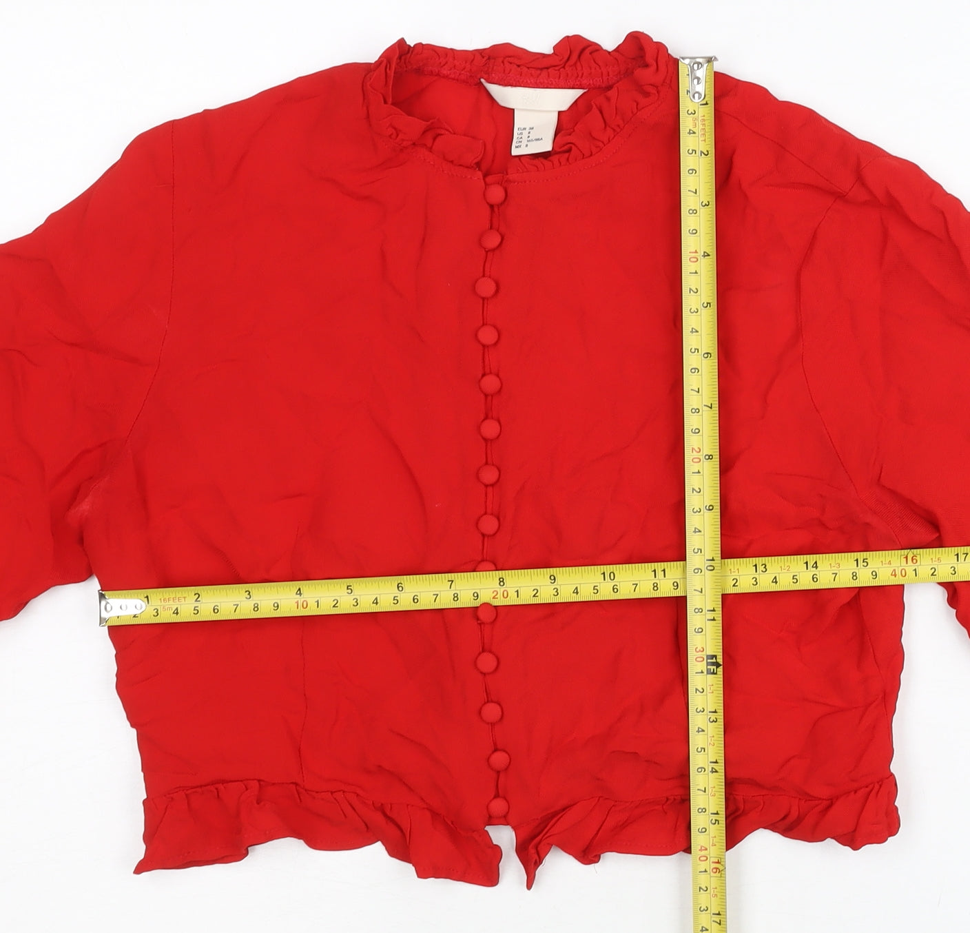 H&M Women Red Blouse Size 10 Cropped Long Sleeve Ruffle