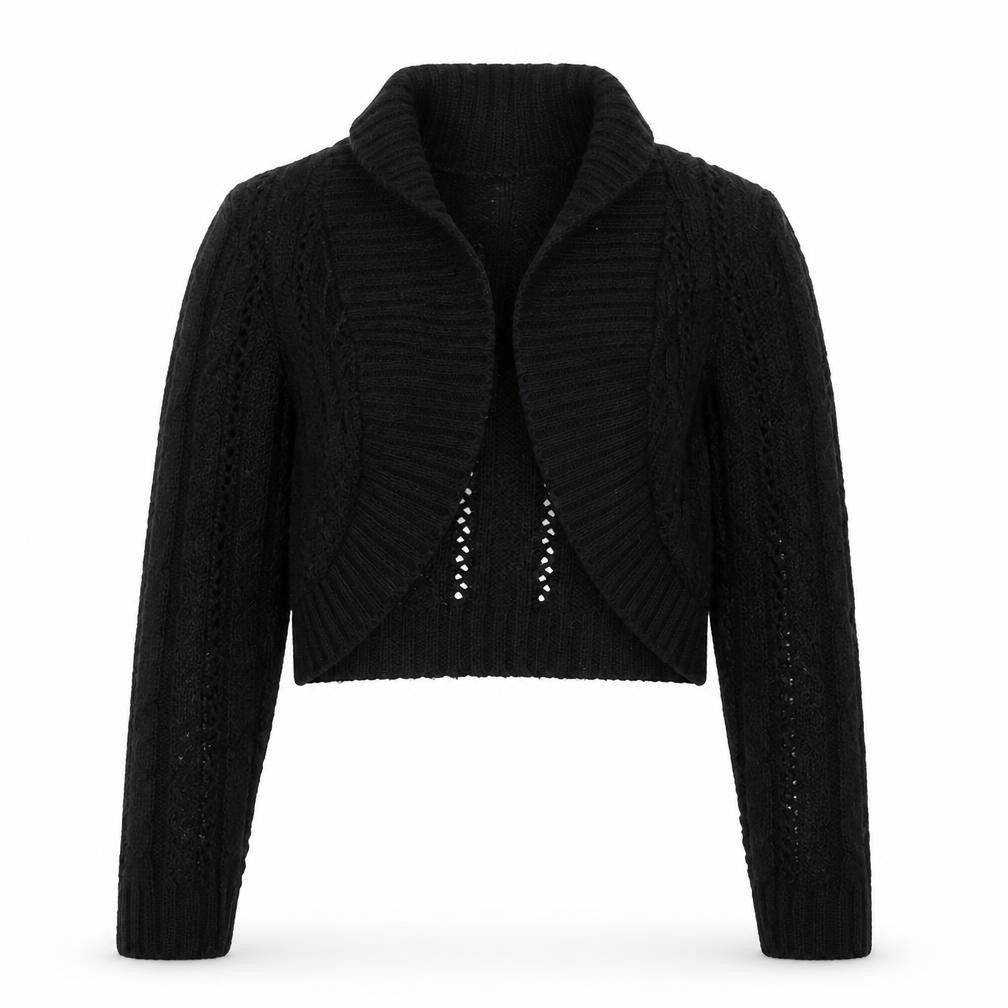 Front view of Red Herring girls’ black shrug cardigan age 11-12 years knit jumper