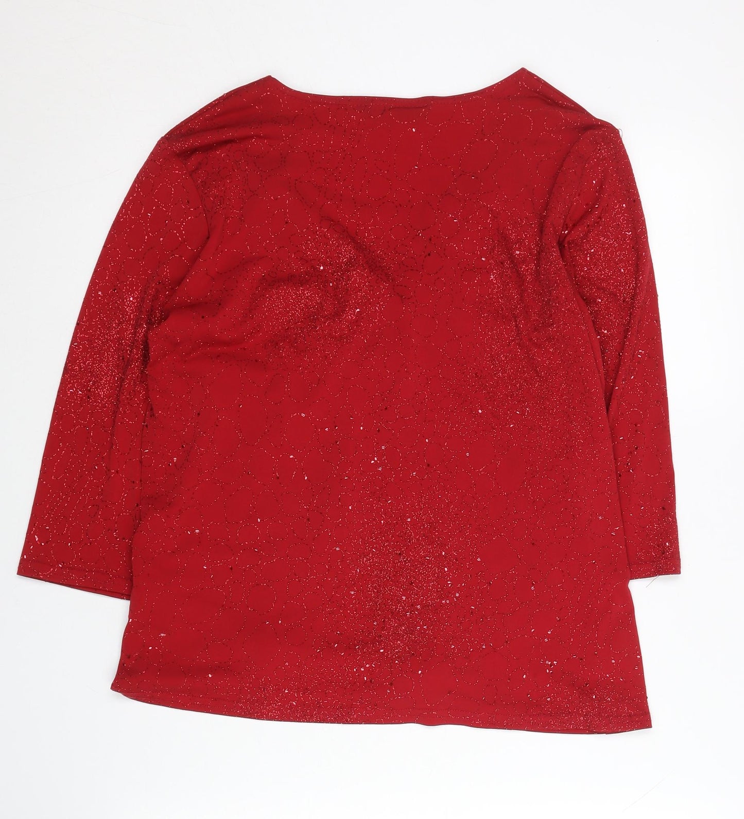 Bm Women’s Red Glitter V-Neck Tunic Blouse M 3/4 Sleeve Party Top