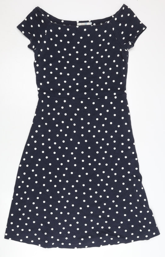 Boden Women Blue Polka Dot Fit & Flare Dress Size 12 Short Sleeve