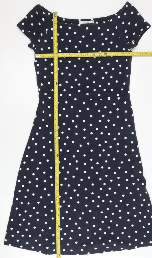 Boden Women Blue Polka Dot Fit & Flare Dress Size 12 Short Sleeve