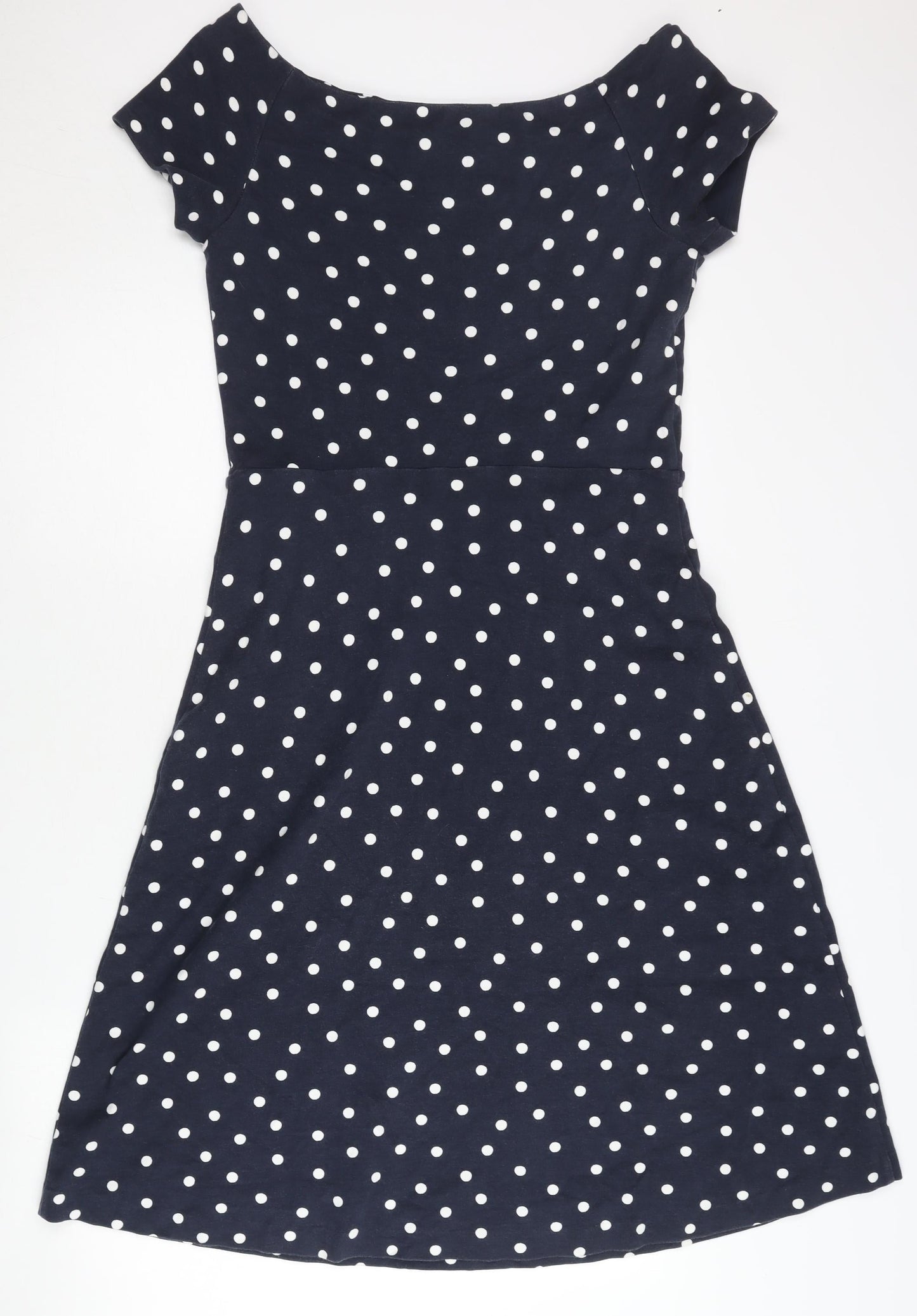 Boden Women Blue Polka Dot Fit & Flare Dress Size 12 Short Sleeve
