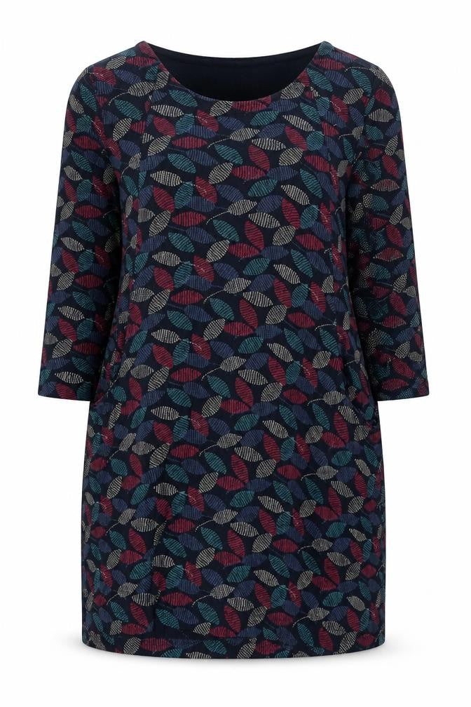 Tara Women’s Multicoloured Leaf Print Shift Dress L 3/4 Sleeve