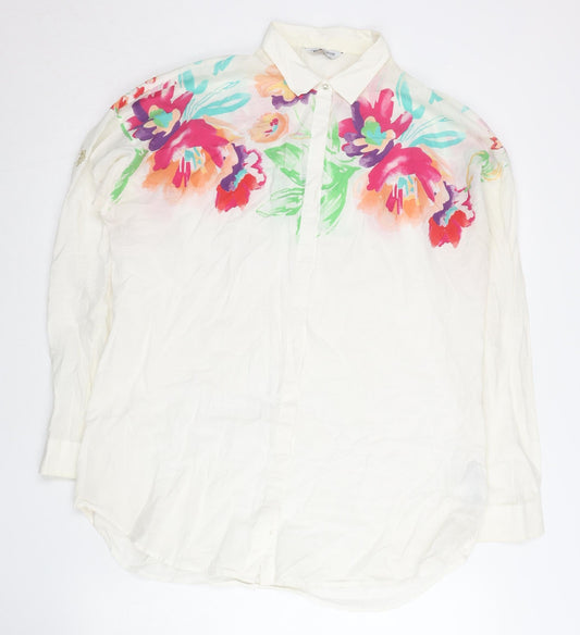 U.S. Polo Assn. Womens White Floral Cotton Button-Up Shirt Size 12