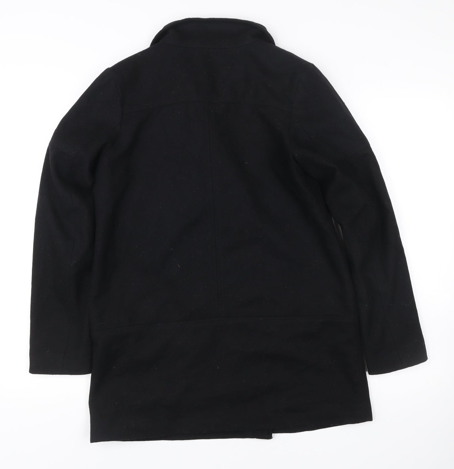 H&M Women’s Black Wool Blend Biker Coat Size 12 Mid Length