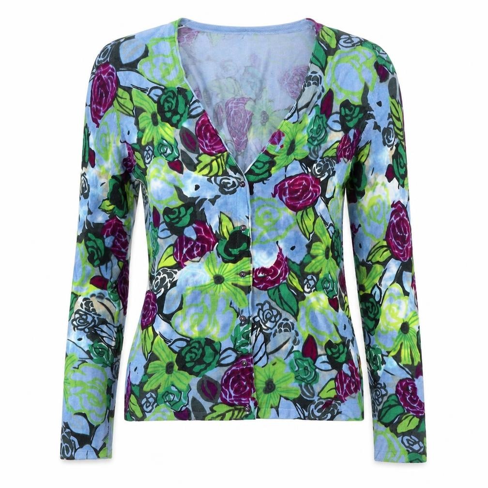 Oui Moments Womens Multicoloured Floral Cardigan Size 10 V-Neck