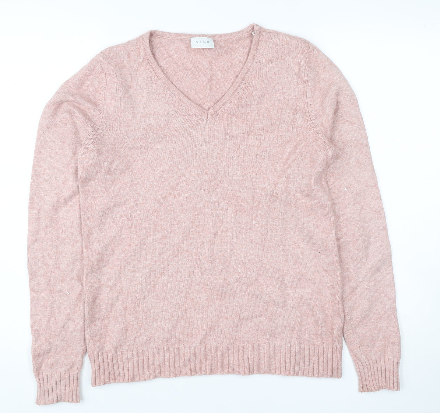 Vila Womens Pink V-Neck Pullover Jumper Size S Long Sleeve Knit