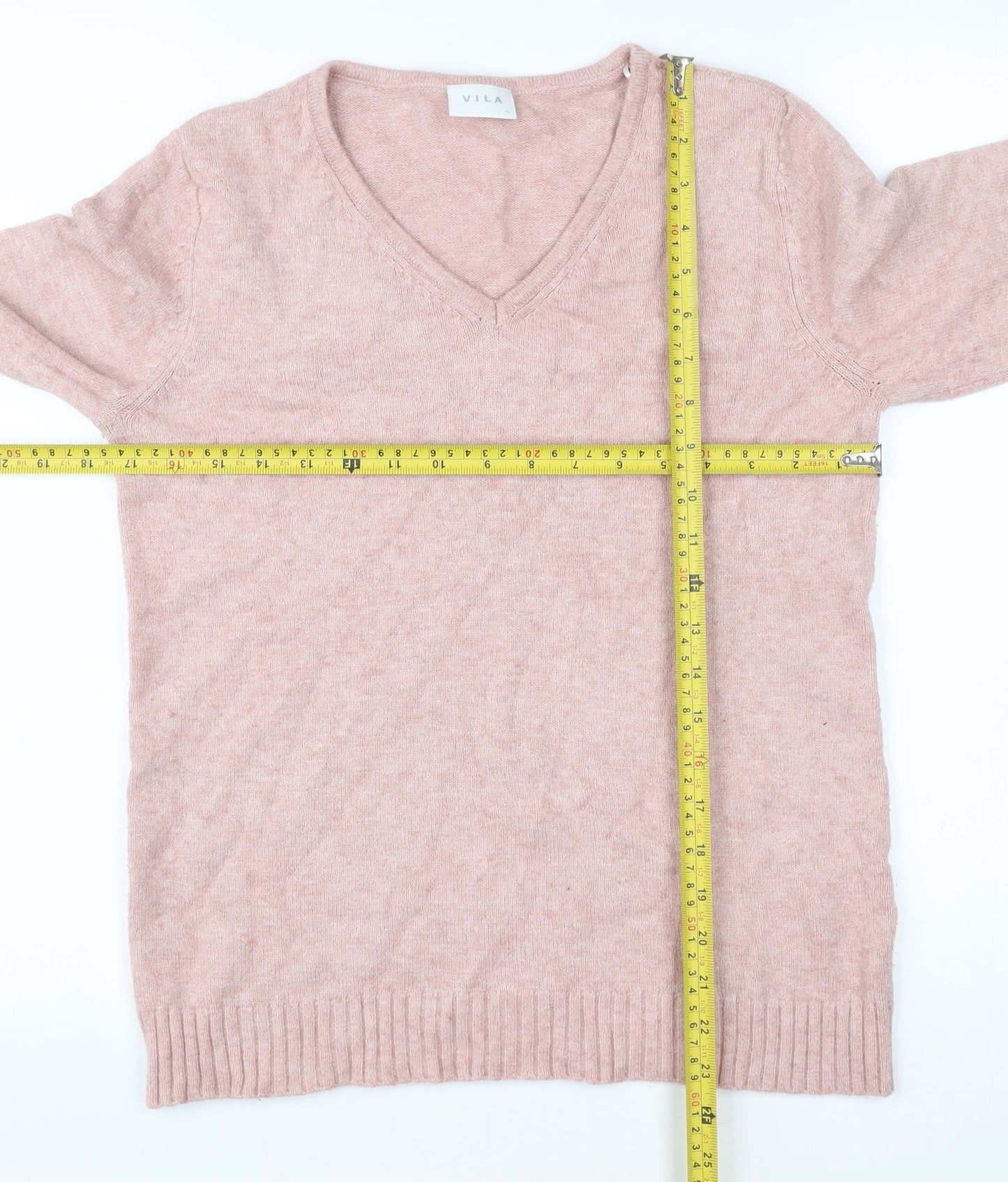 Vila Womens Pink V-Neck Pullover Jumper Size S Long Sleeve Knit