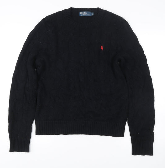 Ralph Lauren Men’s Black Cable-Knit Cotton Pullover Jumper M