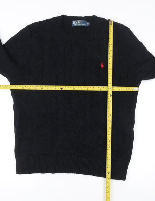 Ralph Lauren Men’s Black Cable-Knit Cotton Pullover Jumper M
