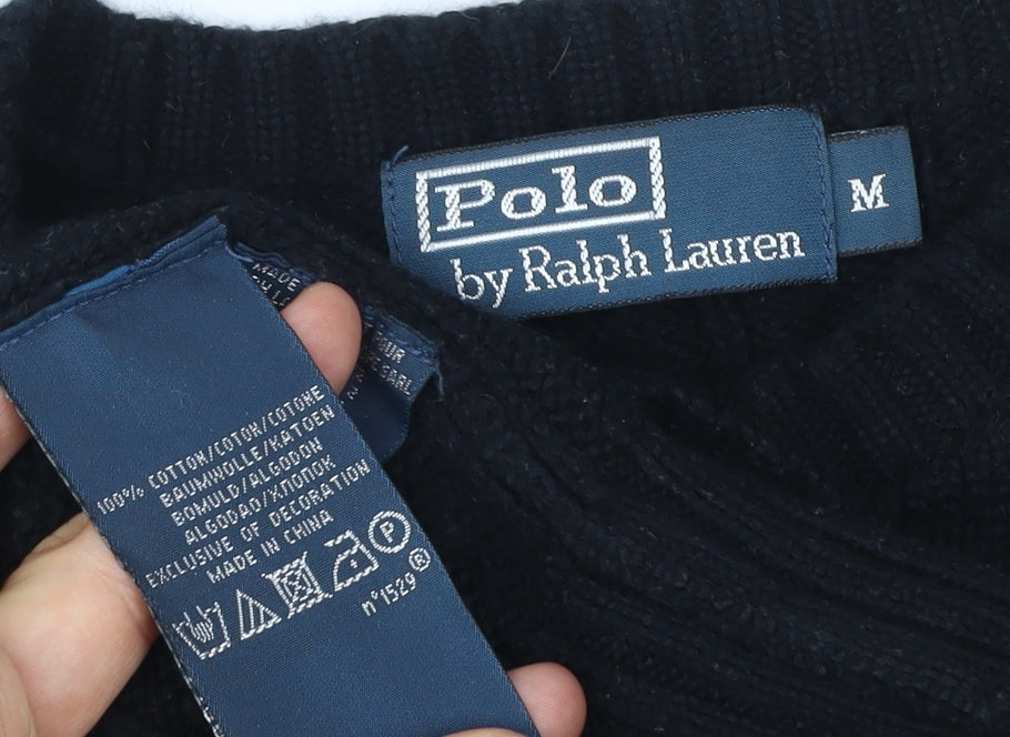 Ralph Lauren Men’s Black Cable-Knit Cotton Pullover Jumper M