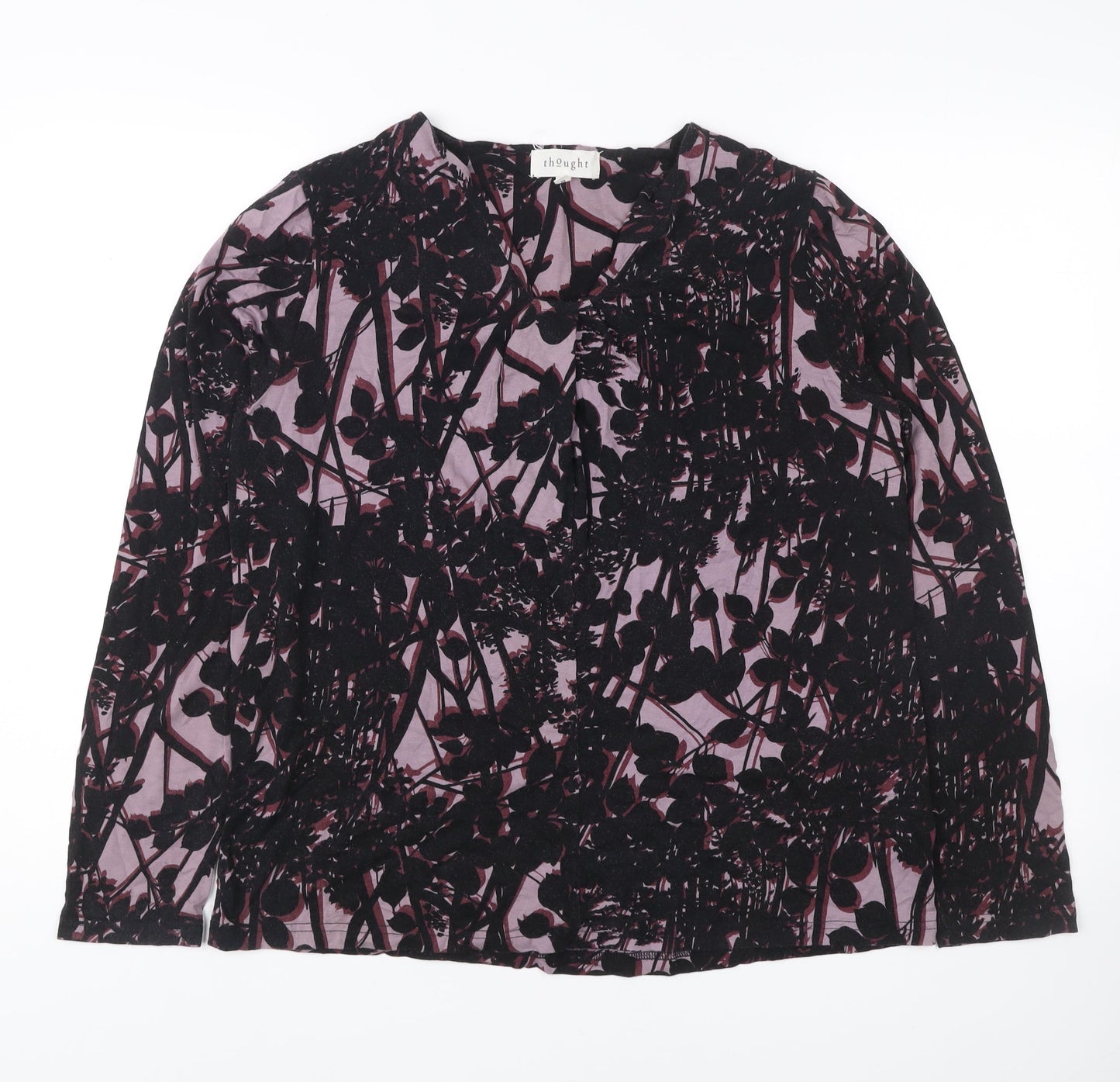 Thought Womens Purple Floral Long Sleeve Tunic Blouse UK 12