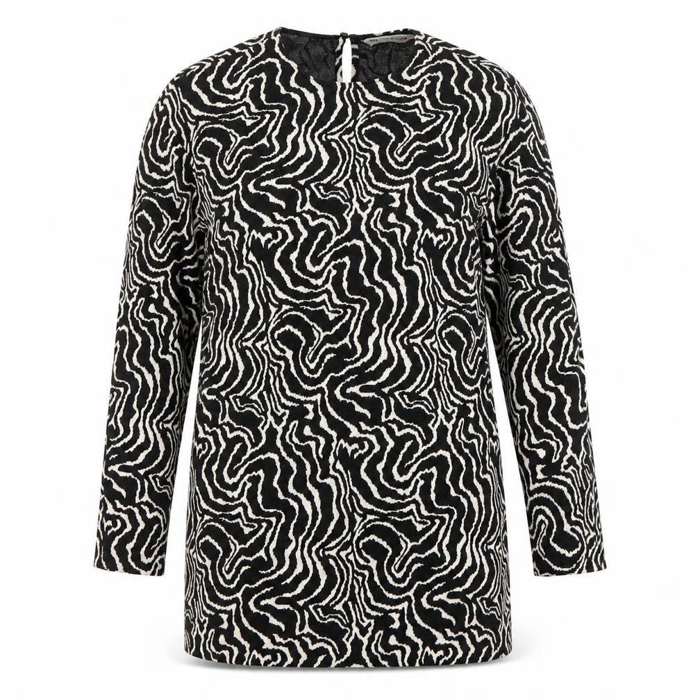 Zara Women’s Black Animal Print Sheath Dress Size 10 Long Sleeve