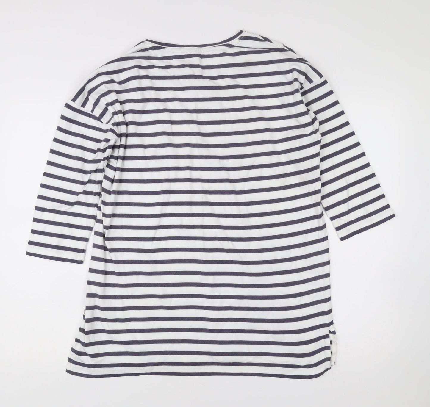 Fat Face Women’s White Navy Stripe 3/4 Sleeve Cotton T-Shirt Size 12