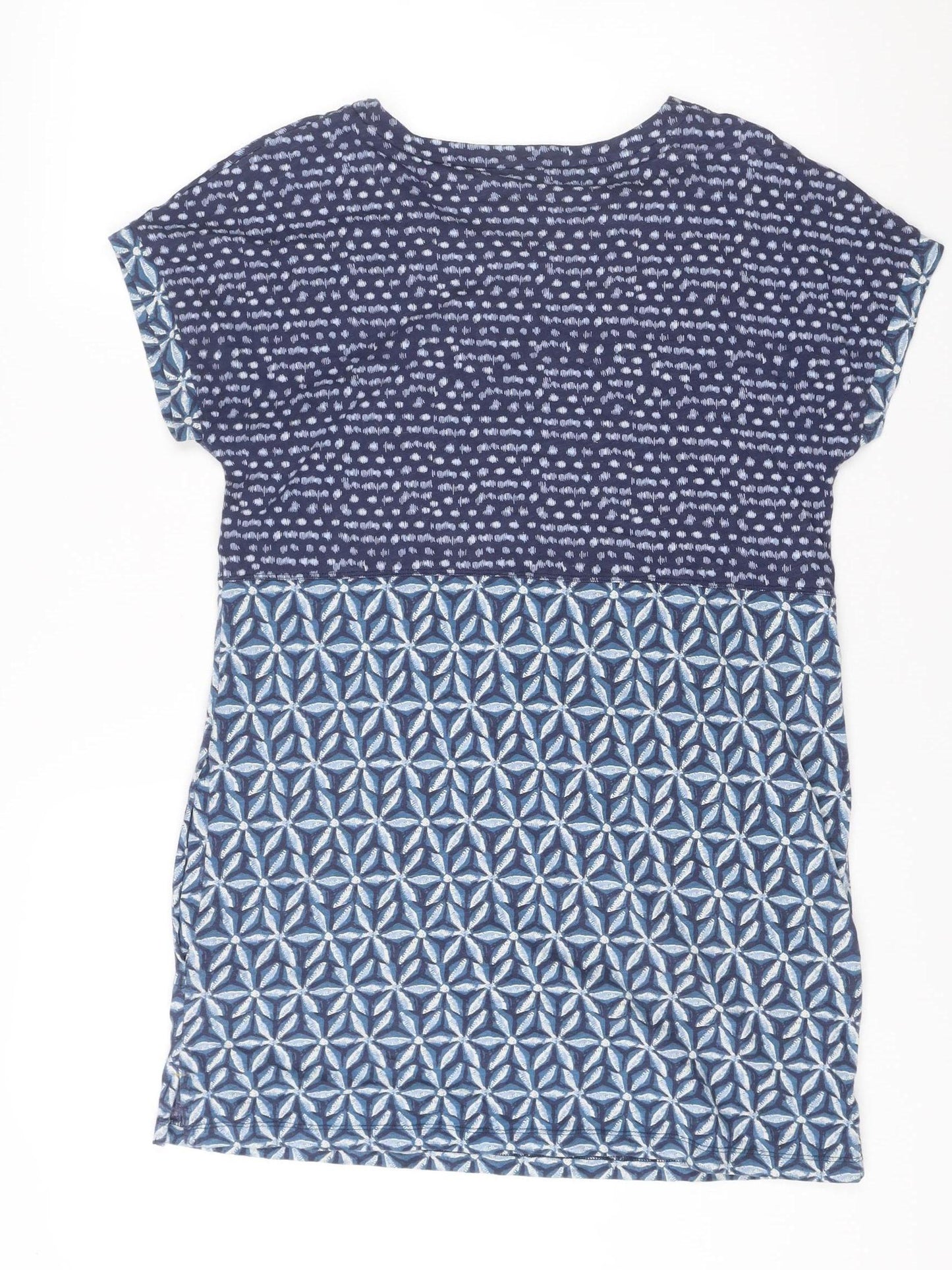 White Stuff Women’s Blue Cotton Shift Dress Size 10 Geometric Print