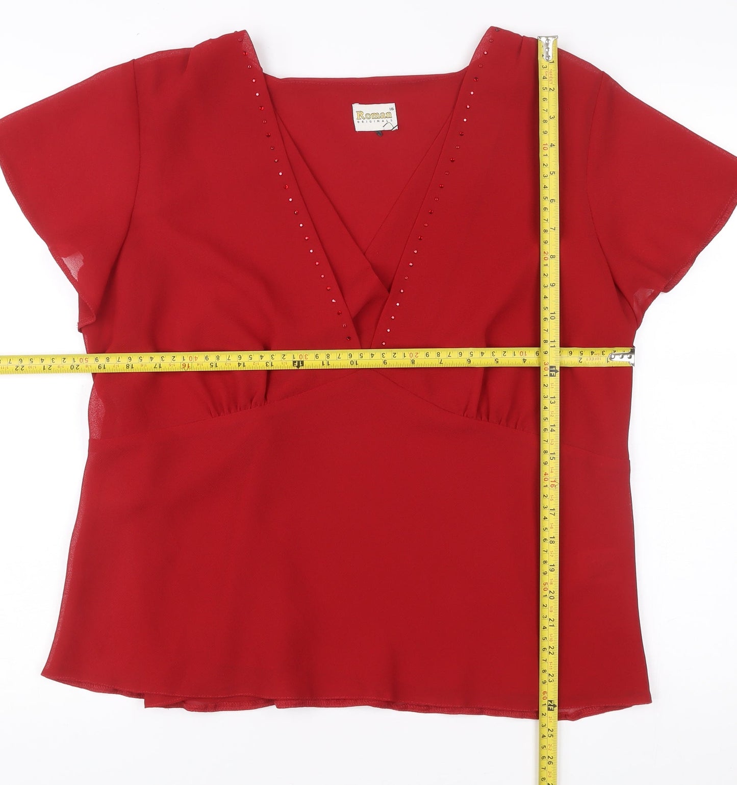 Roman Originals Women Red Size 18 Wrap Blouse V-Neck Short Sleeve