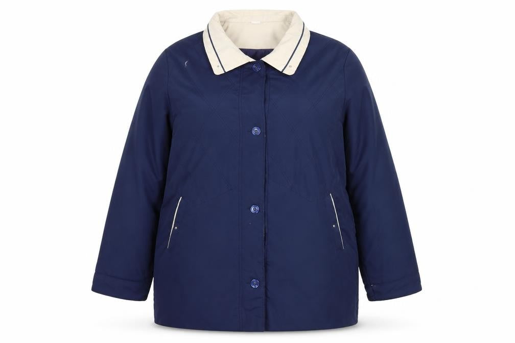 Front view of Gabriella Vicenza women’s plus, size UK 20, blue quilted mid-length coat
