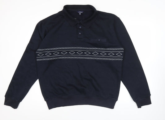 J.J. Willis Men's Black 2XL Henley Sweatshirt Geometric Cotton Blend