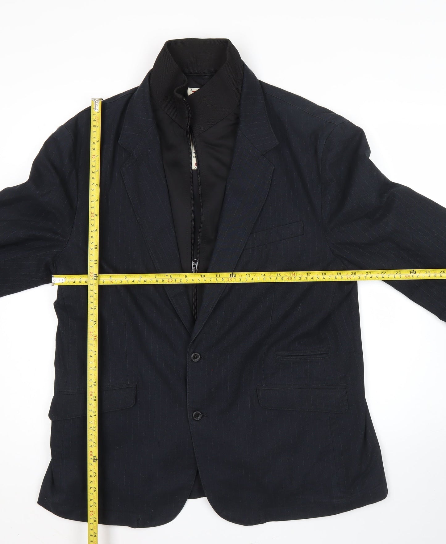 Zara Man Unisex Black Wool Pinstripe XL Blazer Jacket