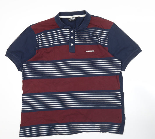 McKenzie Men’s Polo Shirt XL Blue Red Striped Cotton Casual