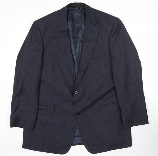 Daks Mens Blue Wool Suit Jacket 48R Classic Two Button Notch Lapel