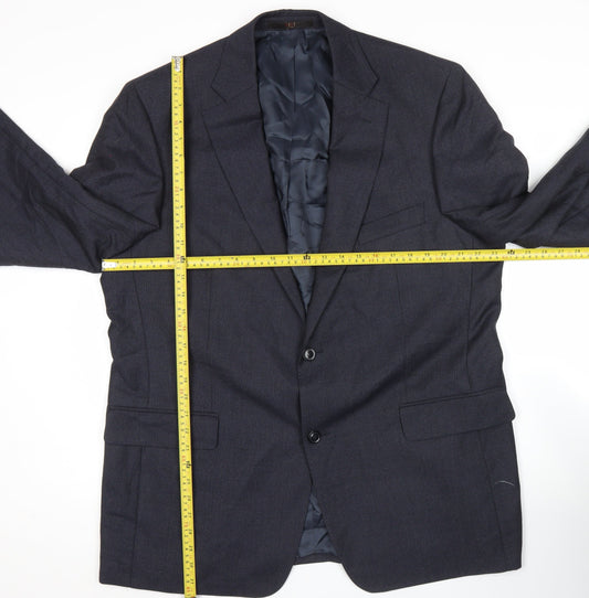Daks Mens Blue Wool Suit Jacket 48R Classic Two Button Notch Lapel