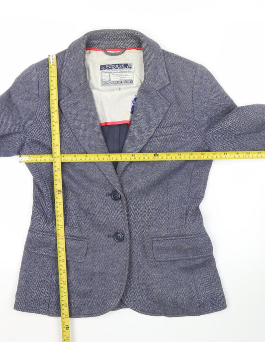 Joules Women’s Blue Herringbone Tweed Blazer UK 10 Tailored Jacket
