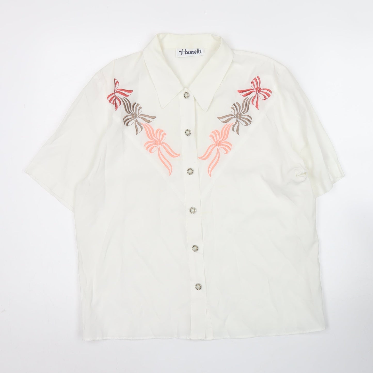 Hamells Womens Ivory Embroidered Button-Up Shirt Size 12